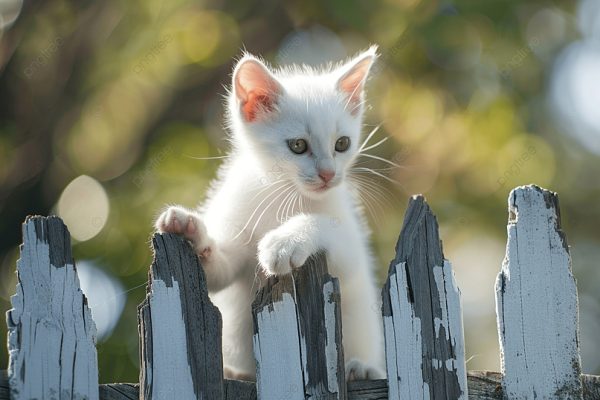 pngtree-adorable-domestic-white-kitten-on-a-fence-image_15687513